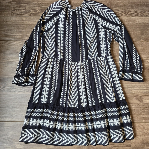 Anthropologie Maeve Womens Dress S Black White Geometric Dominique Tassel Boho - Picture 3 of 8